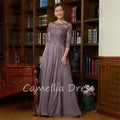 Princess Scoop Neck Mother Of The Bride Dress A-Line Chiffon Lace Floor-Length Formal Dresses Vestidos Mae Da Noiva Casamentos