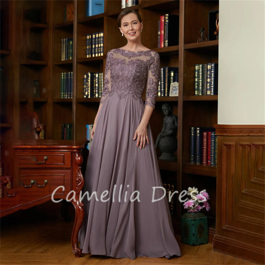 Princess Scoop Neck Mother Of The Bride Dress A-Line Chiffon Lace Floor-Length Formal Dresses Vestidos Mae Da Noiva Casamentos