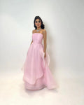 Amanda Strapless Organza Light Pink A-line Floor Lenght Prom Dress Sexy Sleeveless Crimping Prom Gown