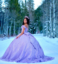 Shiny Lilac Quinceanera Dresses 2025Off Shoulders 3D Flower Ball Gown Vestidos De 15 Quinceañeras Sweet 16 Birthday Customized