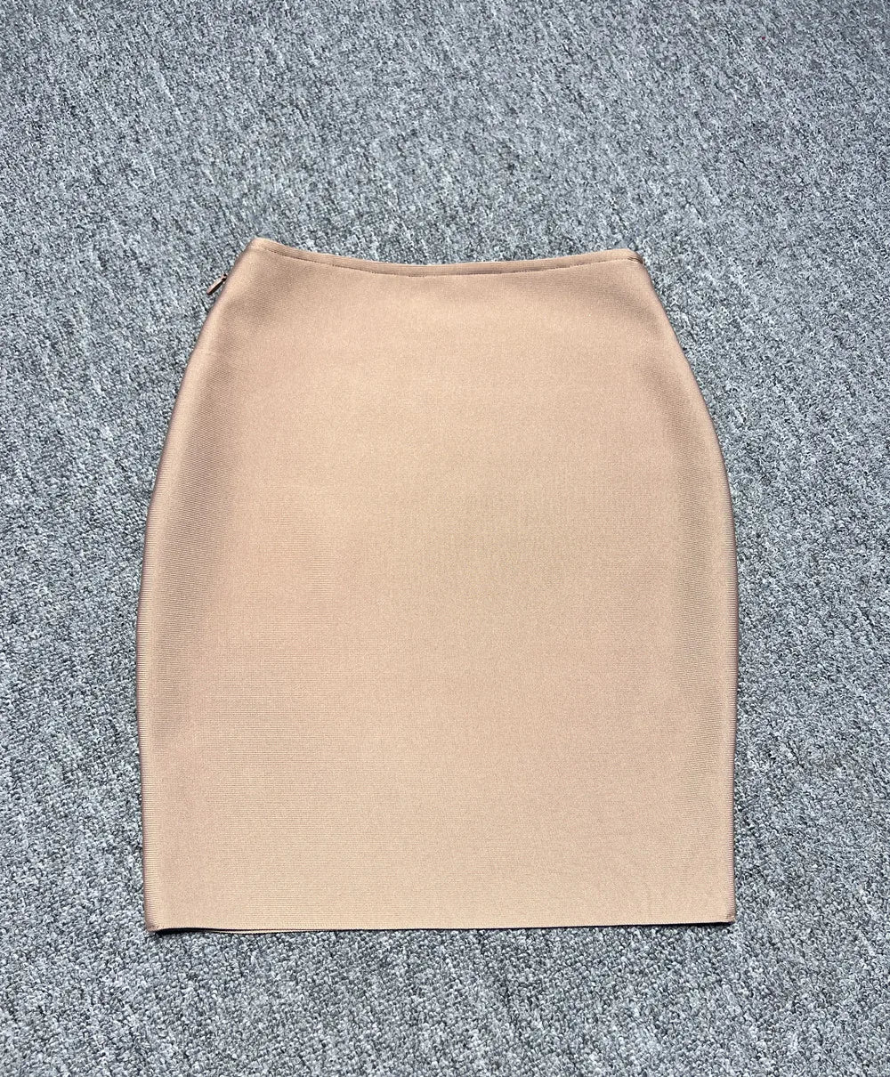 2024 New Women's Bandage Skirt Fashion Versatile Solid Color Tight Mini Skirt Black Red Orange Khaki White Pink Bandage Skirt Khaki