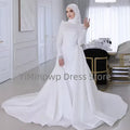 Muslim Wedding Dress with Hijab for Bride High Neck Long Sleeve Modest Sweep Train Lace A-Line Gown Customize Vestidos De Novia