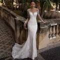 Long Sleeve Mermaid Wedding Dress Sexy Deep V-neck Lace Applique Bridal Dress Vestido De Noiva Plus Size Made Custom