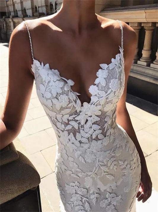 Elegant Cocktail Dress White Spaghetti Straps Tulle Prom Gowns Decal Open Back Bridesmaid Maxi Robe Wedding Dresses For Women