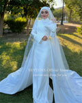 Luxury Muslim Wedding Dresses Mermaid Long Sleeve High Neck Satin Formal Bride Gowns Elegant Vestido De Novia Customized