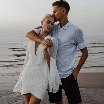 Short Mini Simple Beach Ruched Chiffon Bridal Gown Custom Made Long Flare Sleeves V Neck Above Knee Minimalist Wedding Dress As Picture
