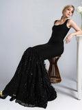 Black Lace Women Bandage Maxi Dresses Sleeveless Backless Square Neck Female Dress Sexy Hip Package Slim Patchwork Lady Vestidos
