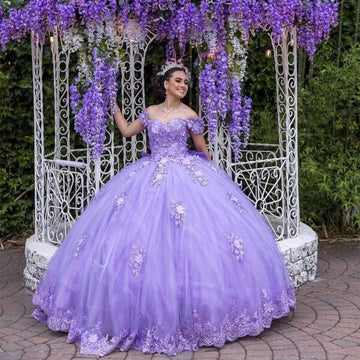 Lavender 3D Flower Quinceanera Dresses with Big Bow Beading Lace Cinderella Princess Ball Gowns Vestidos De 15 Anos As Picture