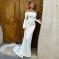 White Mermaid Wedding Dresses Off The Shoulder Long Sleeve Bride Dress Boho Beach Simple Wedding Prom Gowns Custom Size White