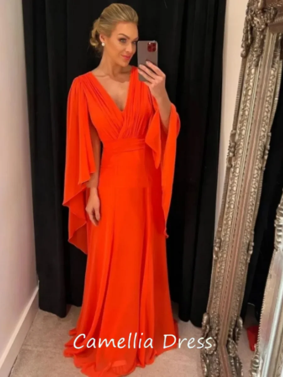 V-Neck Wedding Party Dresses for Women Mother of the Bride Dresses A-Line Chiffon Floor Length