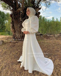 Muslim Wedding Dresses Puff Sleeve Satin Civil Bridal Gowns Customized Bride Dress Muslim robe de mariée
