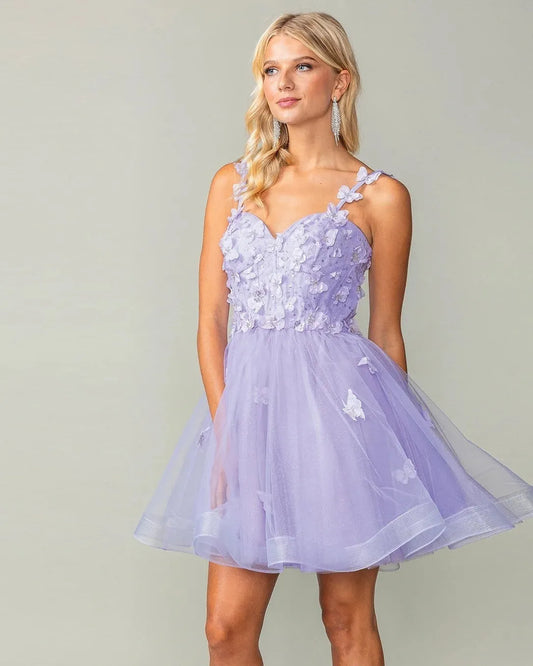 Hearty Tulle Prom Dresses Sweetheart Spaghetti Strap Ruched Appliques Homecoming Dresses vestidos de graduación Lavender