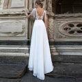 Simple High Slit Beach V-Neck Wedding Dress White Lace Appliques Chiffon Bride Gowns Button Back A-Line Long Vestido De Novia