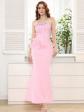 2025 Spring Sexy Women's Hot Diamond Design Bandage Dress Strapless Sleeveless Bodycon Backless Long Dresses Club Party Vestidos Pink
