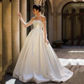 White A-Line Wedding Dresses Strapless Pearls Backless Satin Bridal Dress Formal Wedding Ball Prom Gowns Customized Custom Color