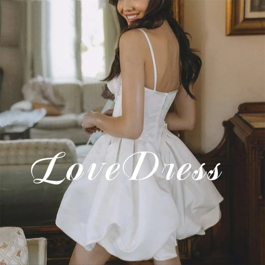Love Mini Princess Stain Sweetheart Wedding Dress Exquisite Short Above Knee A-Line Spaghetti Straps Flower bud Bridal Gown