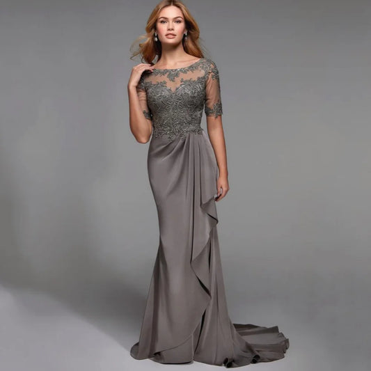 Customized Sheath Mother Dress Elegant Lace Applique Wedding Party Gowns For Bride Chiffon Formal Bridal Dresses picture color