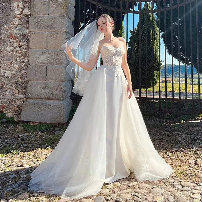 Elegante zeemeermin trouwjurken lieverd applicaties witte bruidsjurk b