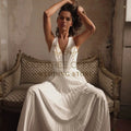 White A-Line Wedding Dresses Halter Neck Sleeveless Backless Bridal Dress Formal Wedding Ball Prom Gowns Customized