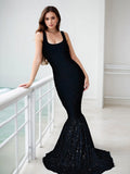 Black Lace Women Bandage Maxi Dresses Sleeveless Backless Square Neck Female Dress Sexy Hip Package Slim Patchwork Lady Vestidos