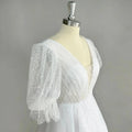 Puff Sleeves Sparkly Tulle Mini Short Wedding Dress V Neck Backless Above Knee Shiny Bridal Gown