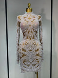 High Quality Women Sexy Rhinestone Pearl Mesh Transparent Dress Birthday Celebrate Dress Evening Party Dance Performance Costume