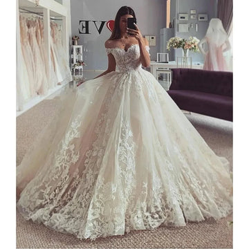 Ivory Lace Applique Wedding Dresses Women's Elegant One Shoulder A-Line Princess Bridal Gowns Formal Party Vestido De Noiva As Picture
