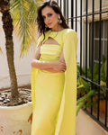 Yellow Mermaid Evening Dress With Cape Satin Special Occasion Dress Prom Gown Summer Party Wedding Guest Dress