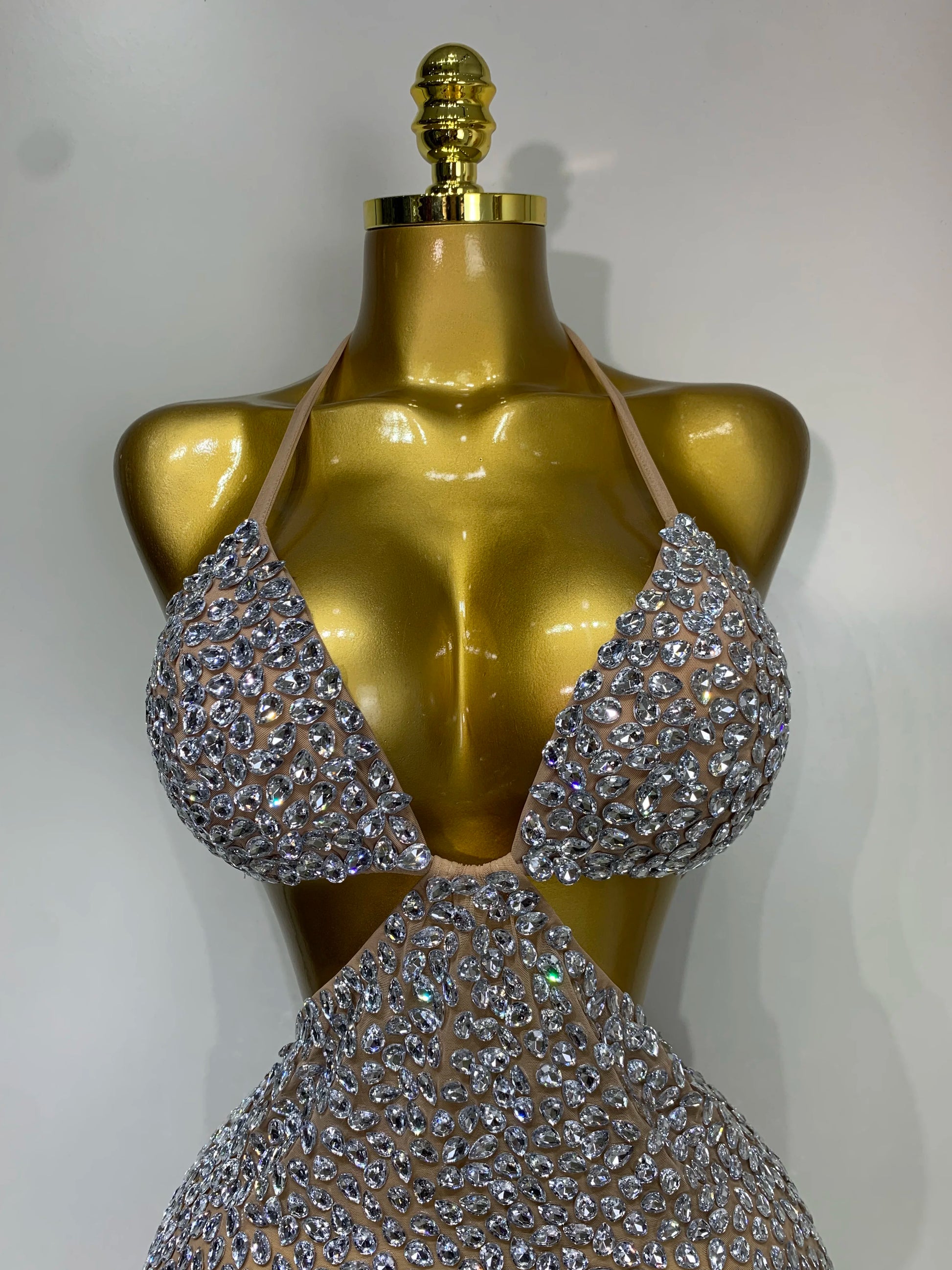 Sparkly Luxury Crystal Rhinestones Sexy Backless Bodycon Dress Women Singer Stage Outfit Celebrity Elegant Birthday Costume