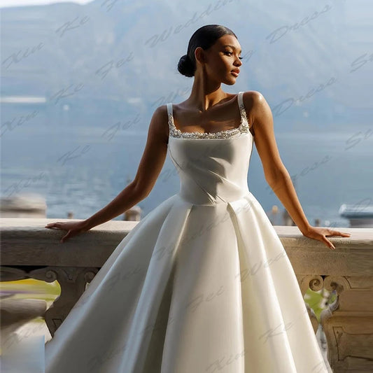 Gorgeous Satin Romantic Wedding Dresses Sexy Backless Mermaid Off Shoulder Sleeveless Simple Mopping Bridal Gowns Custom-Made