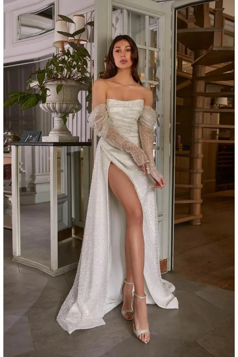 Bling Bling Long Sleeves Sweethert Wedding Dresses Side Slit Custom Made Vestido De Morrie As Picture