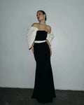 Elegant Formal Dress Off The Shoulder White/Black belt Mermaid Prom Gowns Satin Special Occasion Party Dress