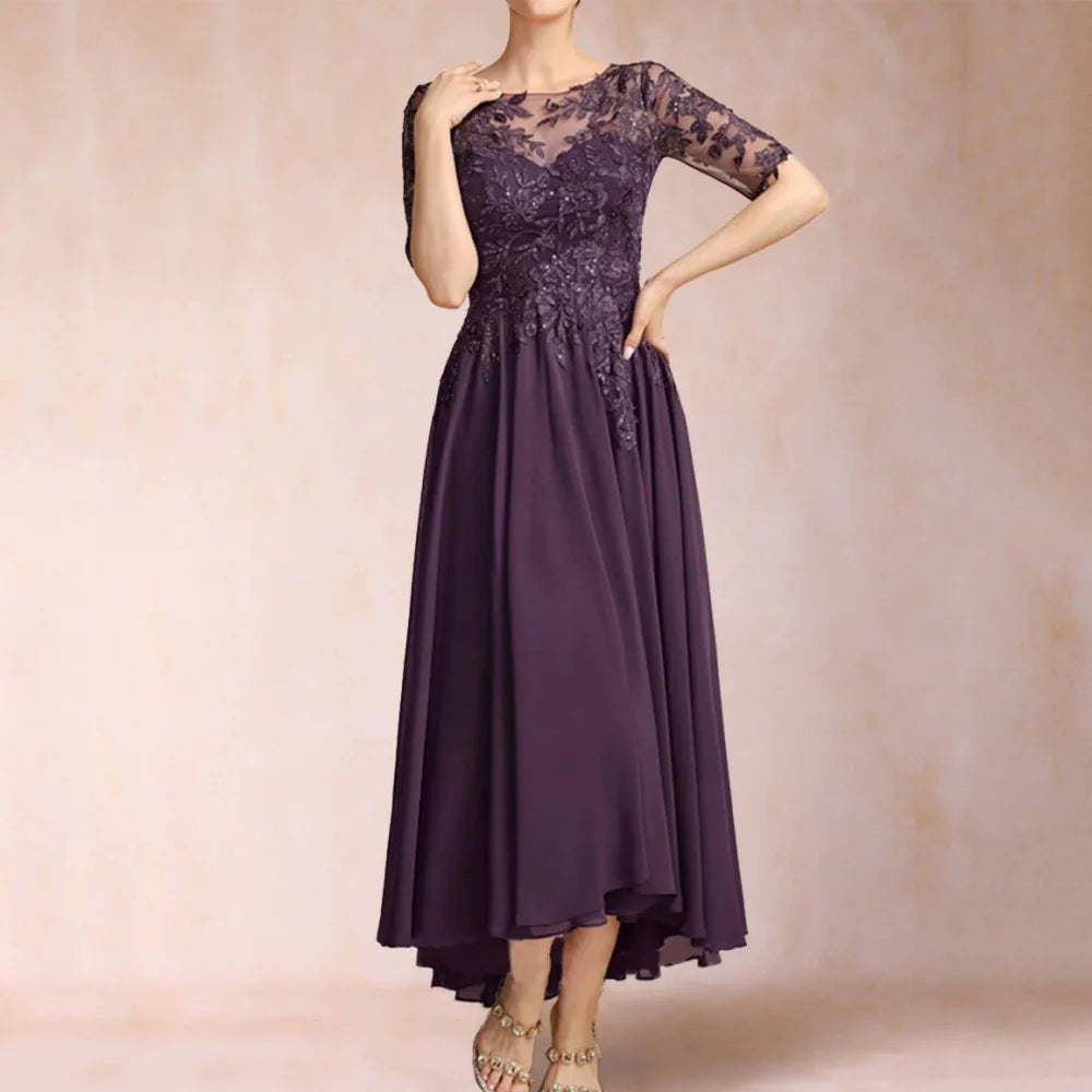 Customized Mother of Dresses Vintage A Line Applique Evening Gowns Tea-length Formal Bride Party Dress robes invitée mariage
