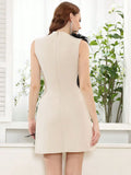 2025 Elegant Women's Sparkling 3D Flower Decorative Dress O-neck Sleeveless Bodycon Mini Dresses Cocktail Evening Party Vestidos