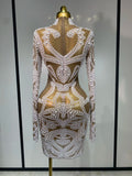 High Quality Women Sexy Rhinestone Pearl Mesh Transparent Dress Birthday Celebrate Dress Evening Party Dance Performance Costume