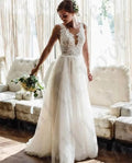 Sexy Backless Lace Tank Wedding Dresses Spring Sleeveless A-Line Tulle Long Bridal Gown Country Style Party Dress Robe
