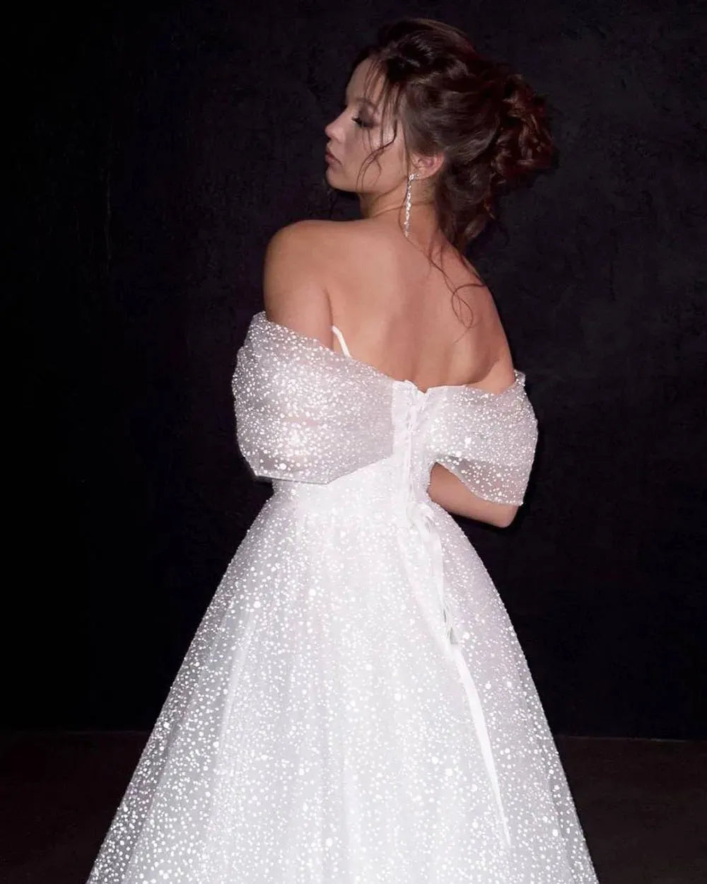 Glitter Princess Wedding Dresses Off The Shoulder Sparkly Sleeveless Bridal Gowns A-Line Dubai Pageant Long Bride Dress