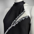 2024 Sexy Women's Nail Bead Bandage Dress Standing Collar Sleeveless Hollow Bodycon Bareback Split Flute Dress Party Vestidos