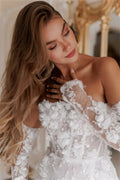 White Mini Prom Dresses Flower Lace Embroidery Evening Dress Elegant Off Shoulder Detachable Sleeves vestidos de fiesta