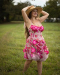 Sansa Sweet Fuchsia Flower Mini Prom Dress Princess 3D Lace Short A-line Vestidos De Noche With Pocket