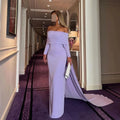 Elegant Mauve Cape Sleeve Mermaid Evening Dress Dubai Elastic Satin Prom Dress Arabic Formal Party Dress Purple