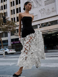 2025 Sexy Women Strapless Dot Mesh Patchwork Long Dress Patchwork Polka Dot A- Line Slim Dresses Female Evening Party Gowns