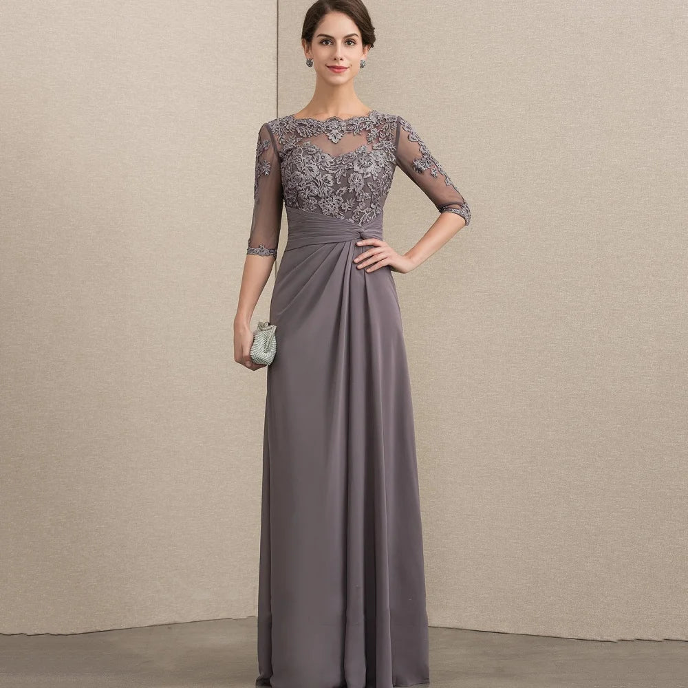 Customized Elegant Chiffon Bridal Dress A Line Lace Wedding Party Gowns Formal Occasion Zipper Mother Dresses For Bride as picture