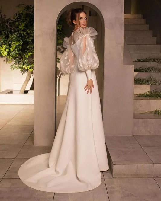 Dubai Satin Wedding Dresses For Women Sweetheart Sweep Train Bride Dress Princess A Line Formal Bridal Gowns