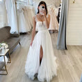 Simple Wedding Dresses Sweetheart Boho Long Wedding Gowns Sexy Side Split Tulle Elegant Bride Dress vestidos de novia Champagne