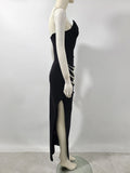 Women Black Strapless Pearl Bead Bandage Bodycon Maxi Dress 2025 Elegant Evening Party Gowns Vestido
