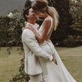 Modern Sheath Minimalist Wedding Dresses For Women Buttons Oversized Tight Fit Simple Bow Train Backless Bridal Gown