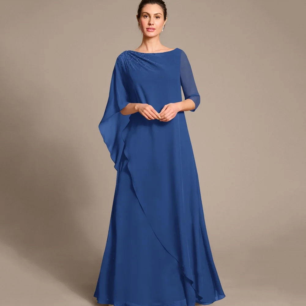 Customized Mother of Dresses A Line Crystal Evening Gowns One Shoulder Elegant Bride Party Dress Chiffon robes invitée mariage picture color