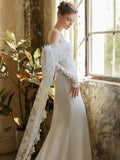 Graceful Wedding Dresses Satin Sheath Mermaid Off The Shoulder Simple Bridal Gowns Glamorous Robes Pretty Vestidos De Novia