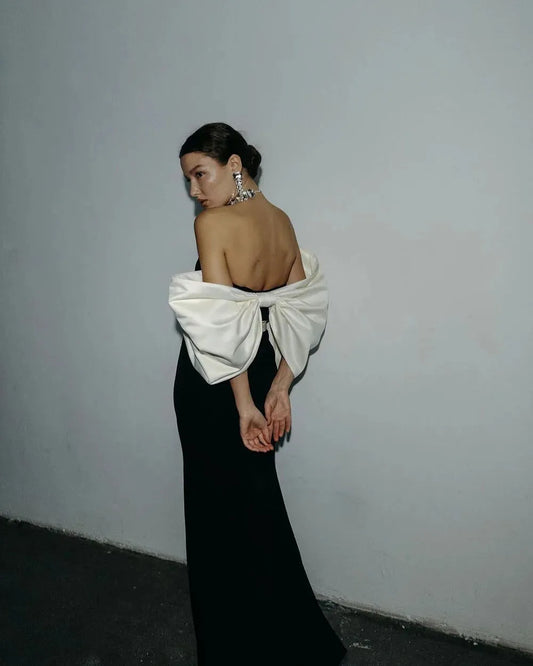 Elegant Formal Dress Off The Shoulder White/Black belt Mermaid Prom Gowns Satin Special Occasion Party Dress